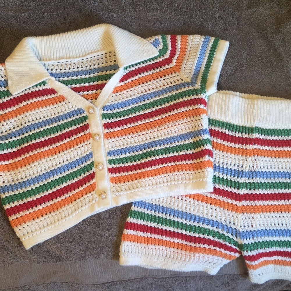 Colorful Striped Knit Set, XS-S
